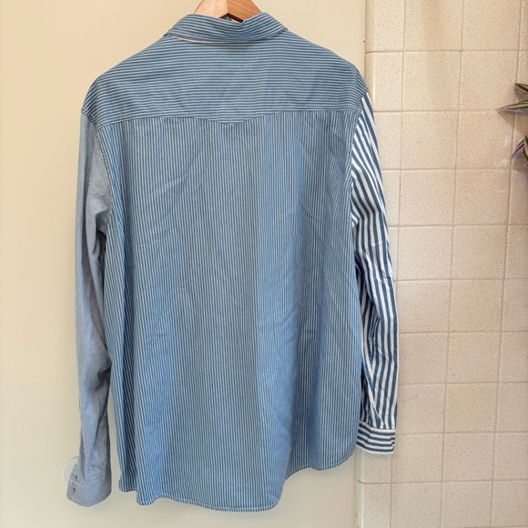 Sun + Stone Dual Blue Striped Men's Lightweight Denim Shirt 100% Cotton XXL - Picture 5 of 9
